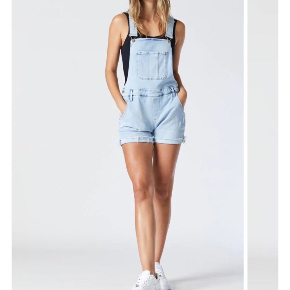 Light blue denim overall shorts - Picture 1 of 8